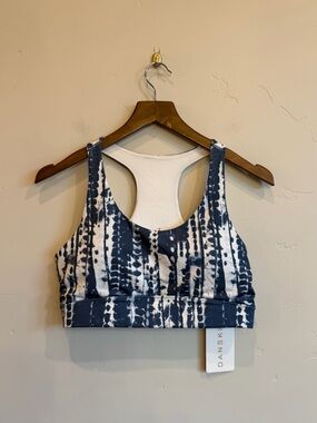 DANSKIN Midnight Navy Blue & White Tie Dye Super Soft Sports Bra